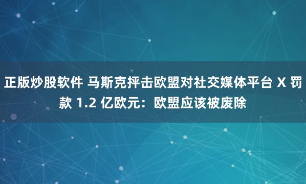 正版炒股软件 马斯克抨击欧盟对社交媒体平台 X 罚款 1.2 亿欧元：欧盟应该被废除
